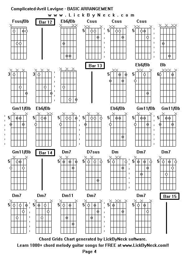 Chord Grids Chart of chord melody fingerstyle guitar song-Complicated-Avril Lavigne - BASIC ARRANGEMENT,generated by LickByNeck software.